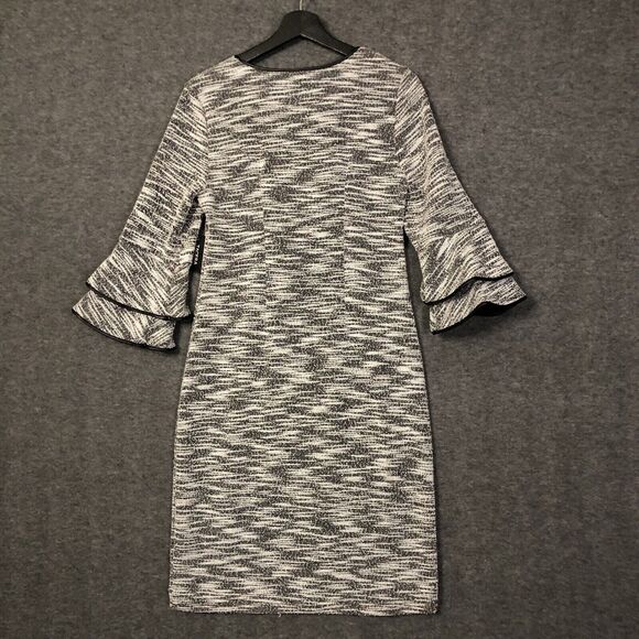 TACERA Marbled Tweed Women S Black White Shift Dress Double Bell Sleeve Pullover - Picture 4 of 16